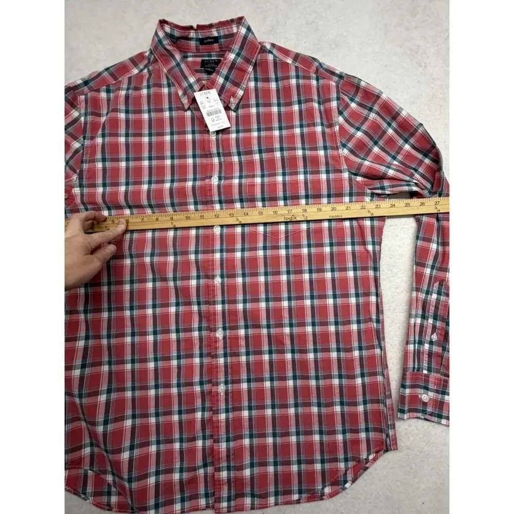 J. Crew Mens Size Large Classic Flex Washed Button Front Shirt Red Blue